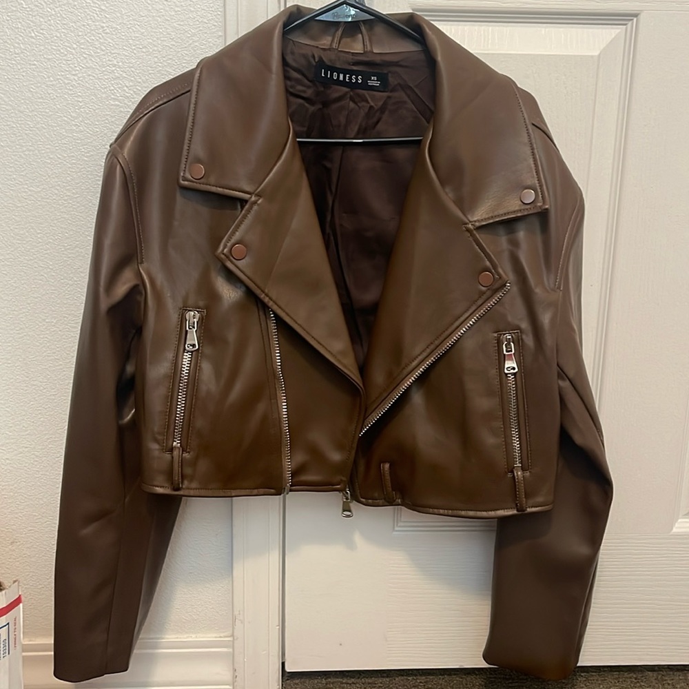 Faux leather brown jacket Princess Polly